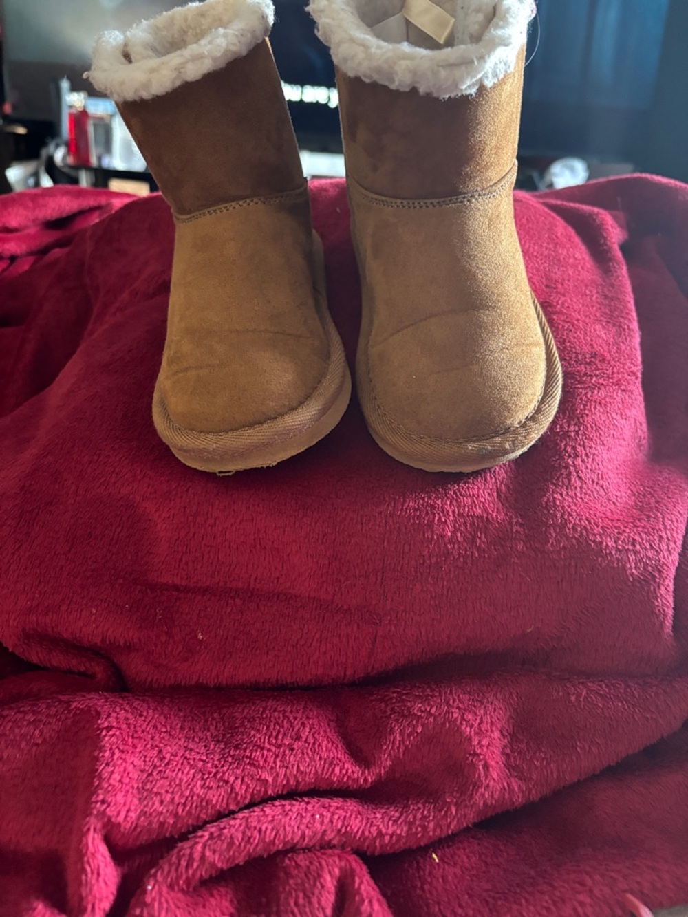 Kids Cozy Faux-Shearling Lined Suede Boots - Chestnut